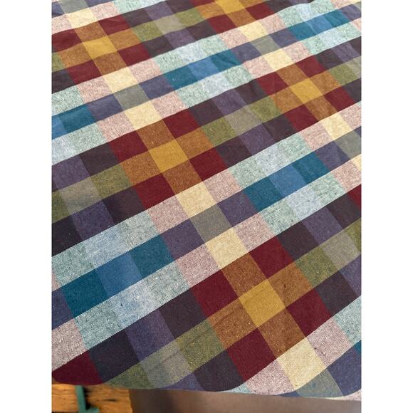 ZARA Home Checked Cotton Linen Tablecloth Maroon Olive Blue Multi - Picture 4 of 6